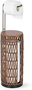 Trongee Freestanding Toilet Paper Holder with Storage,3 Rolls of Rattan Tissue Holder for Bathroom,Woven Toilet Paper Roll Holder Stand,Boho Bathroom Decor Farmhouse Toilet Paper Storage-Deep Brown