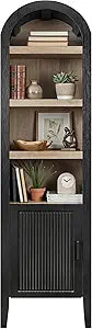 Best Choice Products 72" Tall Narrow Arched Pantry Cabinet w/Reeded Door, 4-Tier Bookshelf, Armoire, Hutch, Bookcase, Storage Cabinet w/Adjustable Shelves, for Dining Room and Livingroom - Black Oak