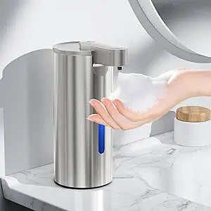 Fantictas Automatic Foaming Soap Dispenser Touchless, Stainless Steel 11.5 oz 3 Levels Adjustable Hand Soap Dispenser with Rechargeable Sensor Pump for Kitchen & Bathroom Liquid Soap