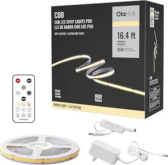 16.4ft COB LED Strip Light with Remote, 3000K Ra93+ Dimmable Bright Warm White Led COB Strip Light, White Led Strip Light for Mirror, Stair, Cabinet, Room