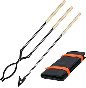 42in Detachable Fire Tongs and Poker Set with Carrying Bag, Heavy Duty Fire Pit Tools, Portable Log Grabber Fireplace Tools for Indoor Outdoor Fire Pit Camping Wood Stove Bonfire