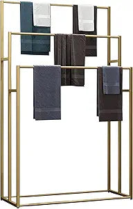 3 Tier Standing Towel Rack - Extra Wide Large Bathroom Towel Stand, Heavy-Duty Metal Towel Drying Rack for Poolside (Matte Gold, 37.4 Wide)