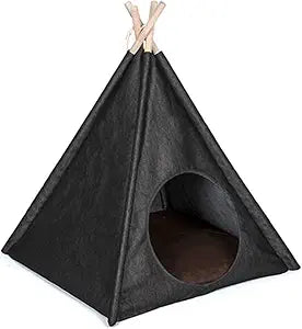 P.L.A.Y. Classic Cozy Cove Pet Teepee Tent for Dogs & Cats - Cotton Canvas Pet Bed House, Removable Pillow, Indoor/Outdoor, Machine Washable (Denim)