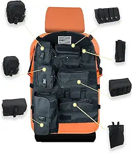 Tactical Car Seat Back Organizer, Universal Front Seat Cover with 7 Molle Pouches, for Car Seats Protection and Items Storage