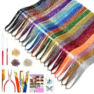 Celinabella 18 Colors Hair Tinsel, 47" Heat Resistant, Full Tools & Manual