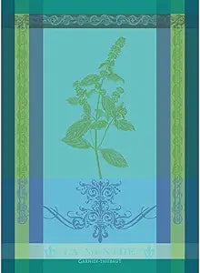Garnier Thiebaut Brin de Menthe Chlorophylle (Green Mint) French Kitchen Towel 22"x30", Cotton, Jacquard