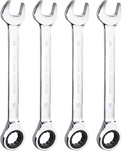 HARFINGTON 4pcs Ratcheting Wrench 30mm Metric 12PT Cr-V Polished Chromed Ratcheting Double End Combination Wrench with 72 Tooth and 5 Movement Industrial Grade Gear Spanner Tool for Repair