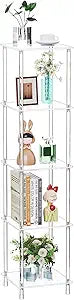 Clear Acrylic Side Table, 11.81" L x 11.81" W x 50.7" H, 5-Tier Square Corner Shelf End Table for Living Room, Small Modern Bedside Tables Nightstand for Bedroom, Home Decor Accent Table