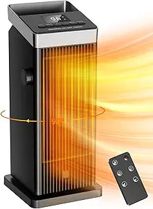 BREEZOME Space Heater, 1500W Fast Heating Heaters for Indoor Use, Portable Ceramic Electric Heaters for Home with Thermostat, 90┬░ Oscillating, Remote