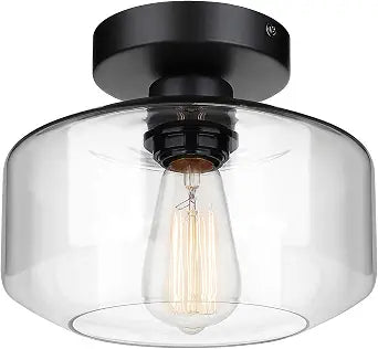 MAXvolador Industrial Semi Flush Mount Ceiling Light, Clear Glass Pendant Lamp Shade, Farmhouse Lighting for Hallway, Vintage Hanging Light Fixtures