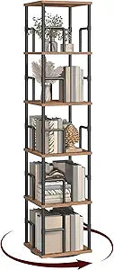 MAHANCRIS 5-Tier Rotating Bookshelf, Freestanding Corner Bookshelf, 360 Spinning Bookcase, Industrial Style Storage Rack with Rails, for Living Room, Bedroom, Study, Rustic Brown and Black BKHR1601