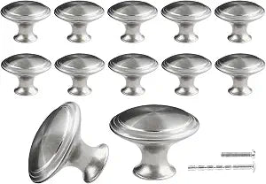 Waziaqoc Mushroom Knobs, Silver, 1-3/16 inch, 12PCS