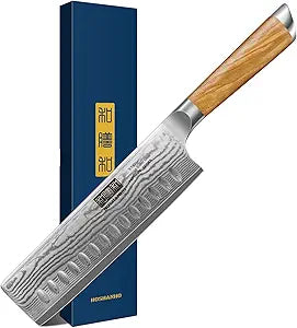 HOSHANHO Damascus Nakiri Knife 6.5 Inch, Super Sharp Damascus 10Cr15CoMoV Japanese Kitchen Knife, Cleaver and Vegetable Knife with Ergonomic Olive Wood Handle