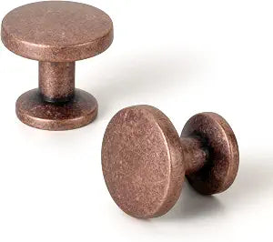 Set of 12 Sleek Antique Copper Cabinet Knobs with Cylindrical Stem  Vintage Kitchen Drawer Handles Minimalist Dresser Hardware