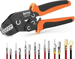5-in-1 Wire Crimping Tool, AWG 2816 Ratcheting Pin Crimper for Non-Insulated Open Barrel Terminals  Fits JST XH/PH/SM/SYP, Dupont, Molex, AMP, TE, Deutsch & More Automotive Wire Connectors