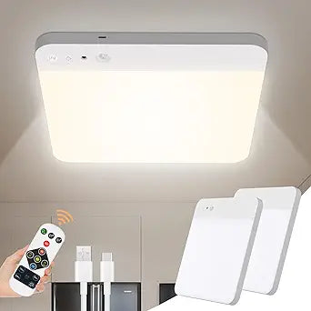 Rechargeable Motion Sensor Closet Light with Remote - Motion Sensor Ceiling Light, 400LM Magnetic Wireless Battery Operated Lights for Bathroom Shower Pantry Stairs Hallway Laundry Porch -2Pack