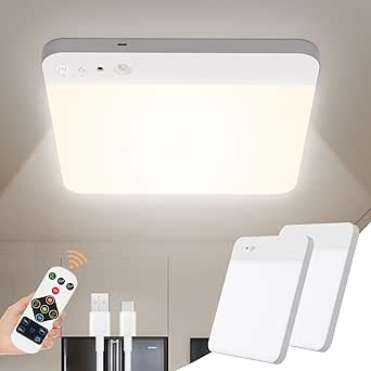 Rechargeable Motion Sensor Closet Light with Remote - Motion Sensor Ceiling Light, 400LM Magnetic Wireless Battery Operated Lights for Bathroom Shower Pantry Stairs Hallway Laundry Porch -2Pack
