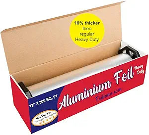 Foilman Thick & Heavy Duty Aluminum Foil Roll with Sturdy Corrugated Cutter Box, Food Safe Cling Wrap for Cooking, Baking, Roasting, Grilling, Freezer Storage - Durable Kitchen Use - 12 in x 300 sq ft
