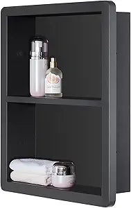 IDYLLOR Shower Niche 14x18, Recessed Medicine Cabinet Without Mirror, 304 Stainless Steel Bathroom Storage Cabinet with Shelf, Waterproof Wall Niche for Bathroom in Matte Black