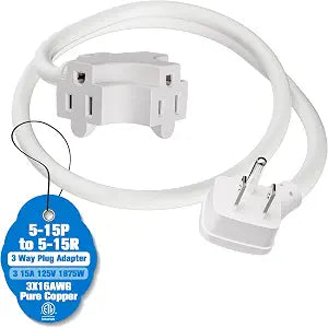 Extension Cord 4FT, 3 Outlets, 3 Way Electrical Splitter, 16AWG Pure Copper