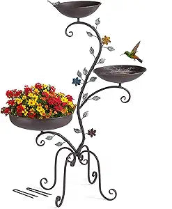 37" H Bird Bath Feeder and Planter for Outdoors, 3-in-1 Metal Birdbaths Stand Vintage Pedestal Bird Bowl for Outside Garden Yard Patio Lawn Decor