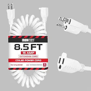 Iron Forge Cable 14 Gauge White Coiled Extension Cord, 8 Ft - 3 Prong
