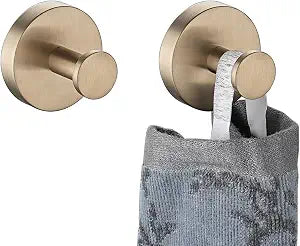JQK Champagne Bronze Towel Hook, Coat Robe Clothes Hook for Bathroom Kitchen Garage Wall Mounted 2 Pack, 304 Stainless Steel, TH600-CB-P2