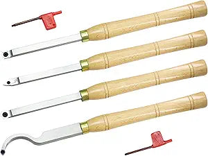 Woodturning Lathe Tools Set of 4 Carbide Tipped Rougher Detailer Finisher Hollower with Corresponding Carbide Inserts Tipped, 16 inch Length