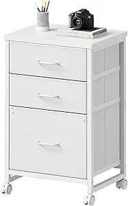 Maihail 3 Drawer Mobile File Cabinet with Wheels Fabric Vertical Filing Cabinet fits A4 or Letter Size for Home Office,White