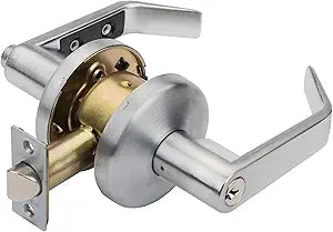 Dynasty Hardware Commercial Door Lock Keyed Lever Lockset, ADA Compliant, Light Duty Door Handle with Lock for Office, Entry, or Warehouse Use, Satin Chrome Finish, Model AUS-00-26D