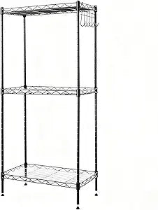3-Tier Wire Shelving Unit, 1000 lbs Capacity, Adjustable Metal Storage Shelves for Kitchen, Pantry, Garage & Warehouse, Heavy-Duty Steel Organizer (BlackEasy Assembly)