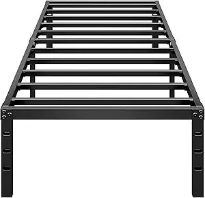 HLIPHA Metal Platform Bed Frame 18 Inch Tall,No Box Spring Needed,Twin Size Bed with Heavy Duty Strong Support Slats,Easy to Assemble,Black