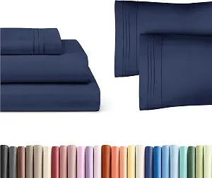 Navy Blue 3-Piece Sheet Set & Pillowcase Bedding Bundle (Twin Size) - Bed Set Includes Complete Twin Sheet Set & 2 Twin Pillowcases - Hotel Luxury - Breathable Cooling Sheets & Pillowcase Bedding Set