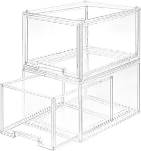 AZ.MIFENO Large Stackable Storage Drawers,Clear Thickened Drawer Organizers with Pull-Out Drawer for Skincare,Cosmetics, Ideal for Closet,Bathroom,Kitchen Undersink,Cabinet,Toy Organization (2 Packs)