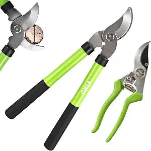2Pcs High Carbon Steel Bypass Hand Loppers & SK5 Pruning Shears Set