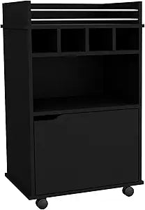 Tuhome Phoenix Bar Cart with Two Open Shelves, Four Wine Cubbies and a Hinged-Door Storage Cabinet, Modern Mobile Serving Cart for Home Entertaining with Multi-Level Organization