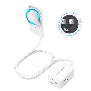 TROND Rotating Flat Plug Extension Cord Surge Protector 3ft, 3 AC, White