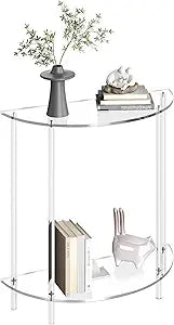 Acrylic Console Table, 2-Tier Half Moon Sofa Couch Table with Storage Shelf, 29.53" Narrow Entryway Table for Bedroom, Living Room, Foyer, Hallway (Clear)