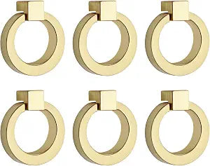 Bonsicoky Round Cabinet Ring Pull Handles, Gold, 6 Pcs