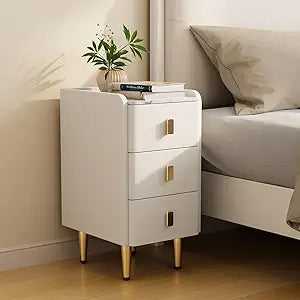 AQIMUELE Narrow Nightstand with Drawers, Narrow Side Table Leather, Small Bedside Tables for Bedroom. (White)