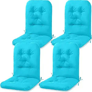 Drydiet 4 Set Outdoor High Back Chair Cushions 47 x 20 Inch Rocking Chair Cushions Waterproof Fade Resistant Comfort Replacement Seat Pads with Ties for Patio Lawn Yard Porch Home Office(Lake Blue)