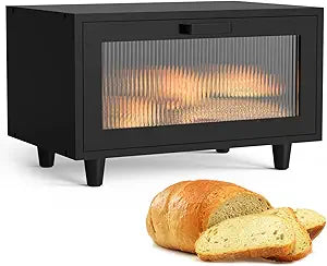 LOHASOK Bread Box for Kitchen Countertop Farmhouse Bread Holder Bread Storage Wooden Bread Container Black