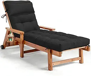 Waterproof Lounge Chair Cushion Outdoor for Chairs, Fade Resistant Chaise Lounger Replacement Cushions with 6 Ties, Thickened Memory Foam Pool Lounge Chair Cushions, 76 x 22 x 4.7 Inches, Black