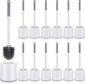 Patelai 12 Pack 18.12 Inch Toilet Bowl Brush and Holder for Bathroom Toilet Bowl Brush Scrubber with Caddy Set for Deep Cleaning (White)