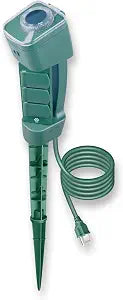 OSKOS Outdoor Power Stake, 3 Grounded Outlets with 180 Rotating Function and Safety Cover and Photocell Timer 2/4/6/8 Hour Countdown, Dusk to Dawn, 6FT Cord, UL Listed, Green