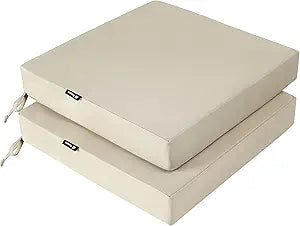 Favoyard Patio Chair Cushions 19 x 19 x 3 Inch Waterproof Outdoor Seat Cushions for Patio Furniture 3-Year Color Fastness Garden Sofa Couch Chair Pads with Handle & Adjustable Straps Set of 2, Beige