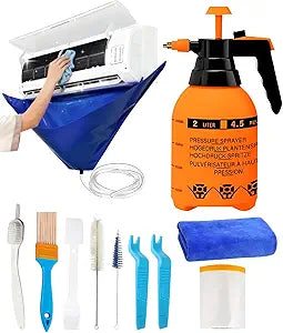 AC Cleaning Kit for Air Conditioner with Waterproof PVC Cover 2L High Pressure Sprayer 10pcs Cleaning Tools