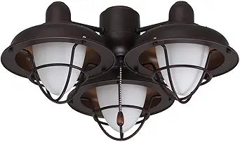 kathy ireland HOME Boardwalk Cage LED Light Kit for Ceiling Fans | Dimmable Lighting Fixture with White Opal Glass and 3 Medium Base Bulbs | Modern Farmhouse Home Dcor, Oil Rubbed Bronze