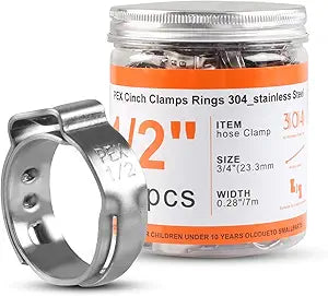 130PCS Stainless Steel Single Ear Hose Clamps 1/2 Inch PEX Cinch Clamps for Pex Tubing Pipes Fitting Connections(1/2 inch)