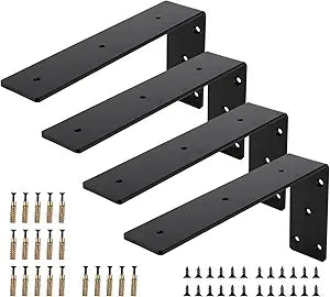 4-Pack Countertop Support Brackets 16"x8"x2.5", Heavy Duty Steel L Metal Floating Hidden Shelf Bracket for Shelves, Quartz/Granite/Wood/Concrete/Laminate Countertops